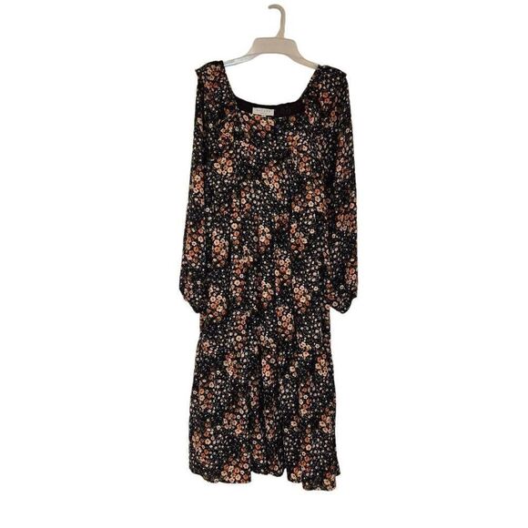 Hayden Women's Black/Orange/Ivory Poly Floral Lined Long Sleeve Dress - Picture 2 of 16